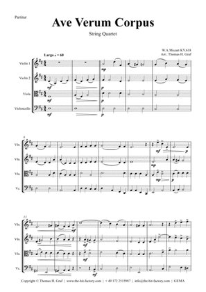 Book cover for Ave Verum Corpus - W.A. Mozart - String Quartet