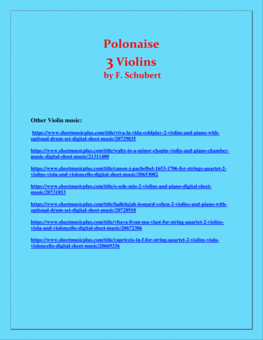 Polonaise - F. Schubert - For 3 Violins - Intermediate String Trio scores gallery preview page 3