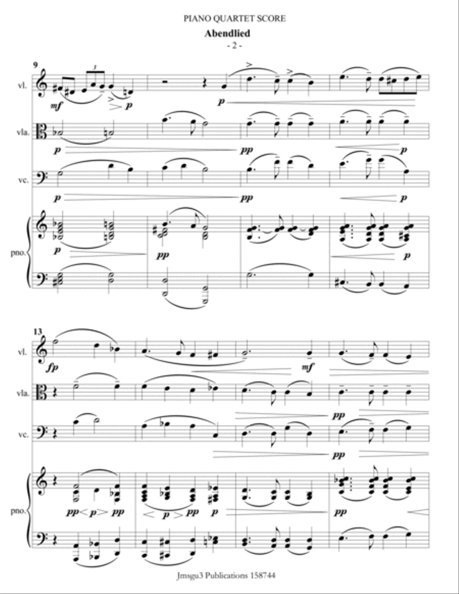 Schumann: Abendlied for Piano Quartet Piano Quartet scores gallery preview page 2