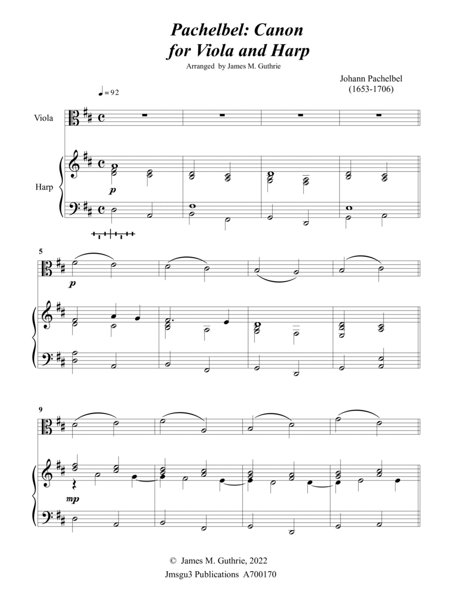 Pachelbel: Canon in D for Viola and Harp String Duet scores gallery preview page 1