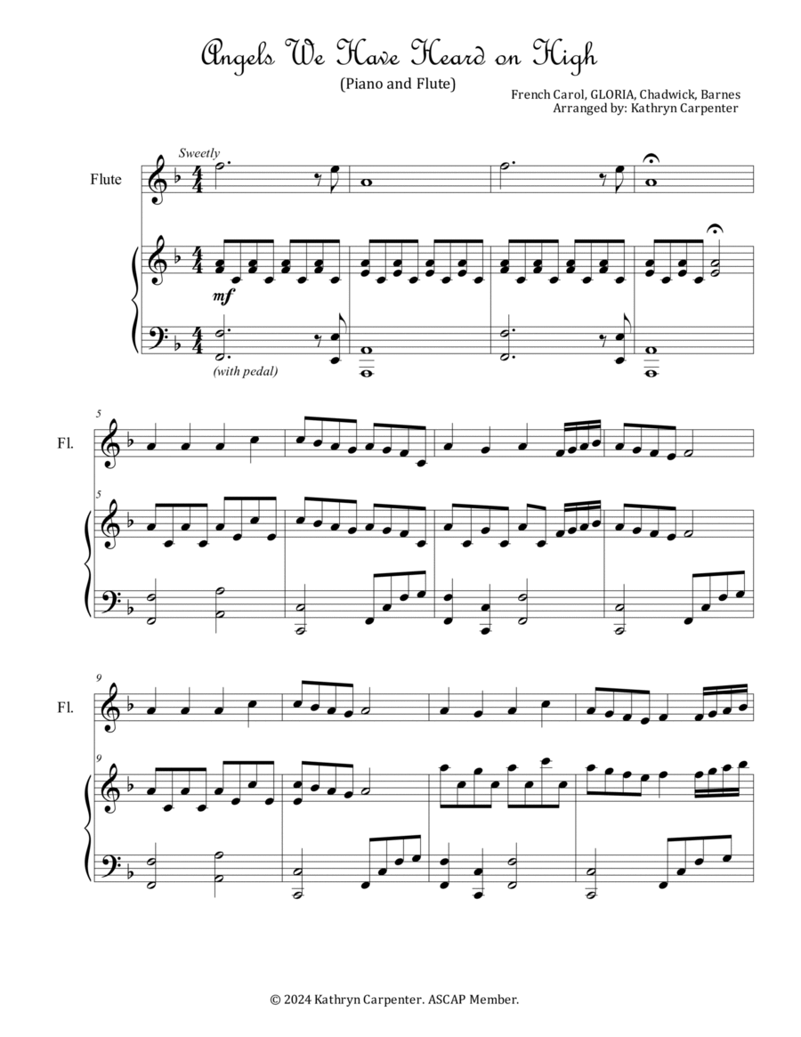 Angels We Have Heard on High (Piano and Flute) Flute scores gallery preview page 1