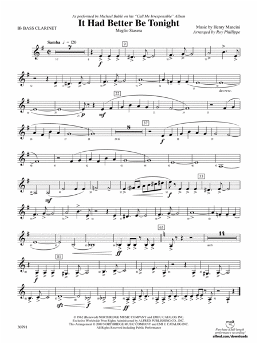 It Had Better Be Tonight (Meglio Stasera): B-flat Bass Clarinet Concert Band scores gallery preview page 1