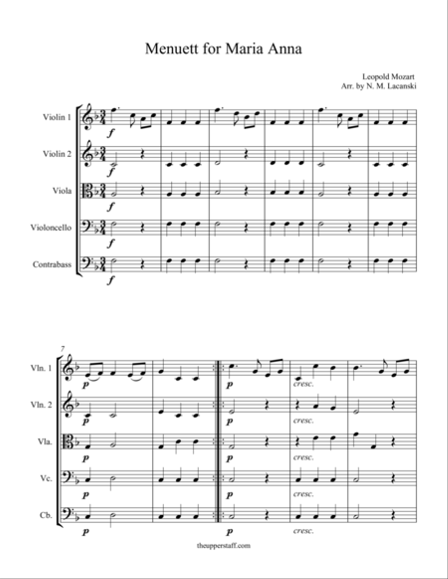 Menuett for Maria Anna String Orchestra scores gallery preview page 1
