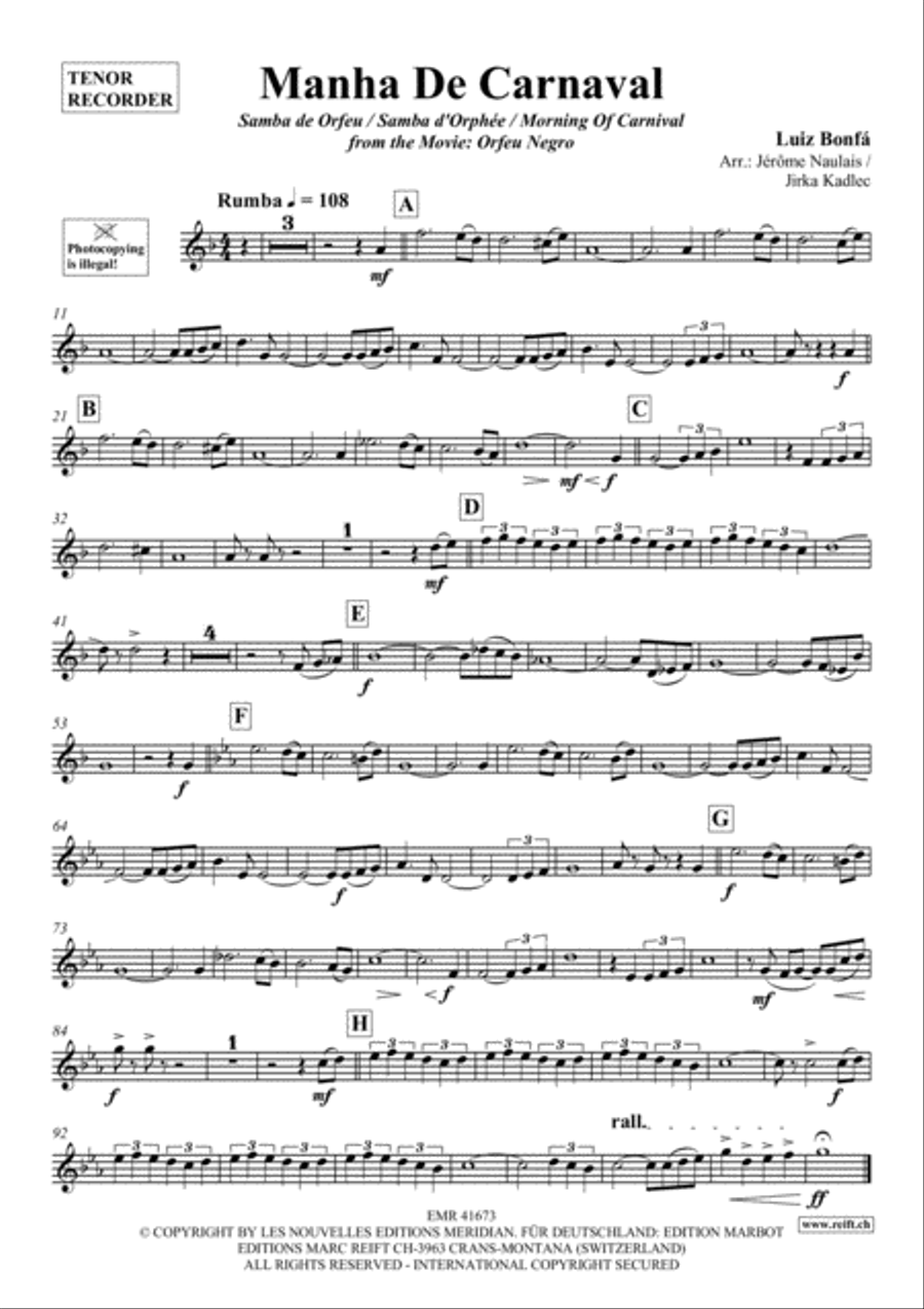 Manha De Carnaval Tenor Recorder scores gallery preview page 2