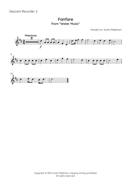 Fanfare from "Water Music" - recorder quintet image number null