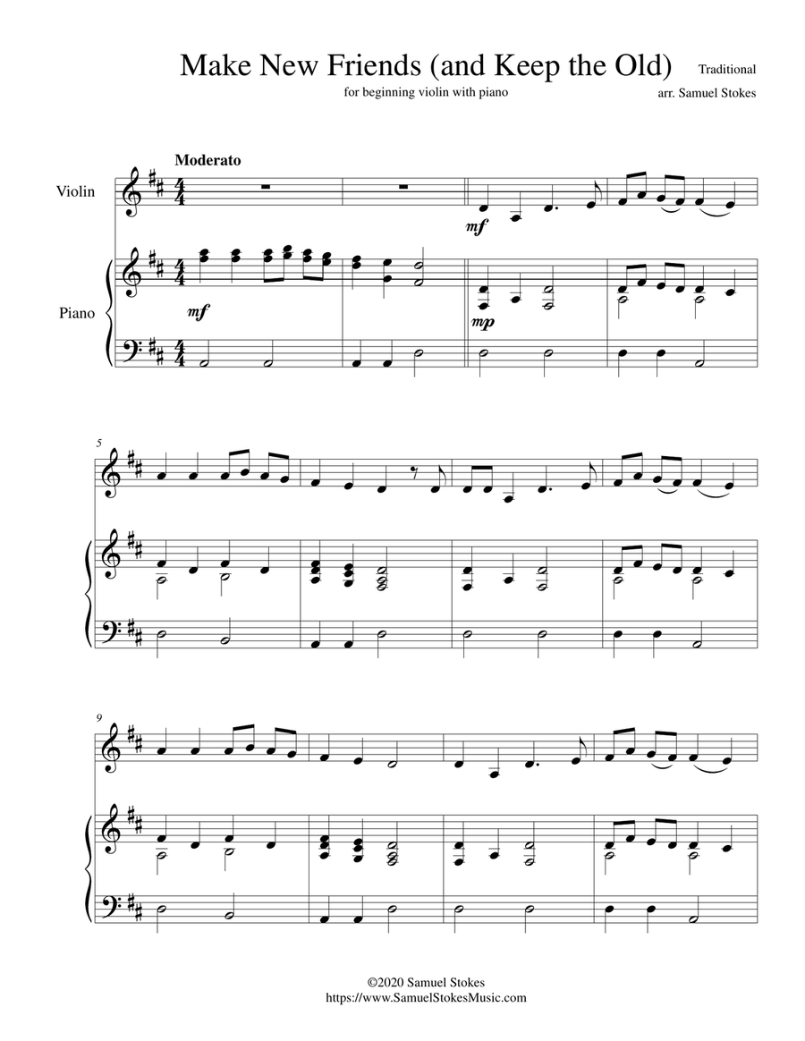 Make New Friends (and Keep the Old) - for beginning violin with optional piano Violin Solo scores gallery preview page 1