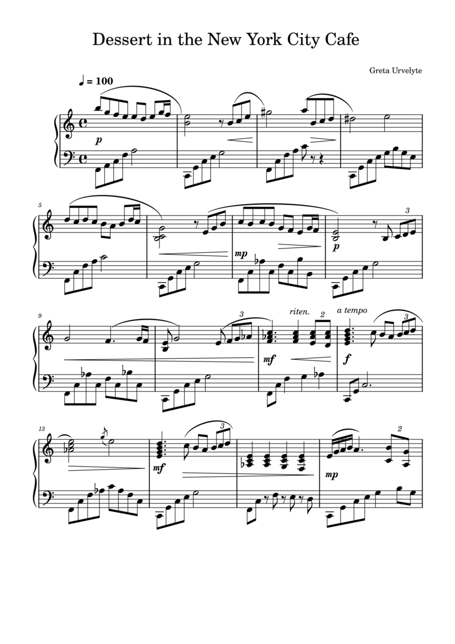 Dessert in the New York City Cafe Piano Solo scores gallery preview page 1