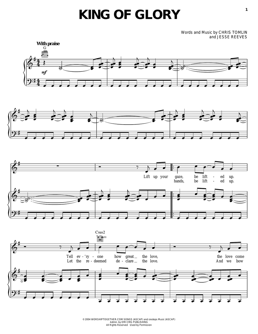 King Of Glory King Of Glory Piano, Vocal, Guitar scores gallery preview page 1