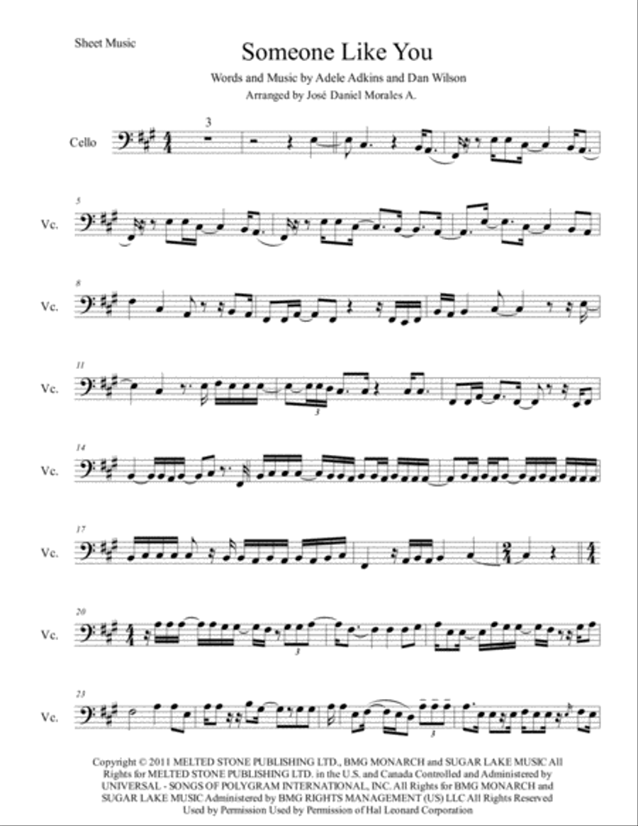 Someone Like You Cello Solo scores gallery preview page 1