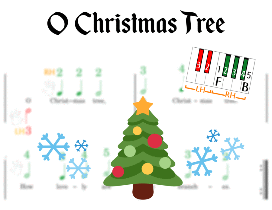 Oh Christmas Tree - Pre-staff Finger Numbers on Black + White Keys image number null