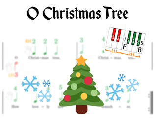 Oh Christmas Tree - Pre-staff Finger Numbers on Black + White Keys