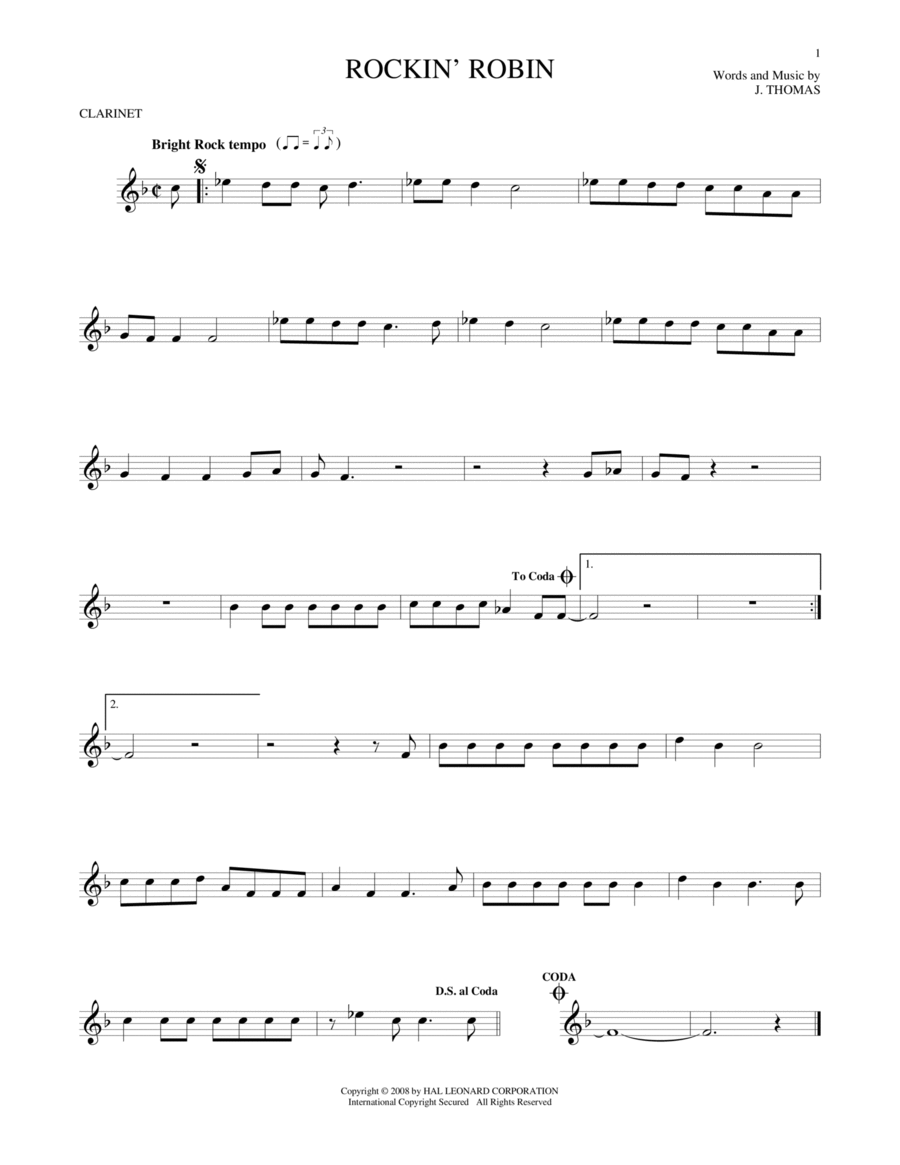 Rockin' Robin Clarinet Solo scores gallery preview page 1