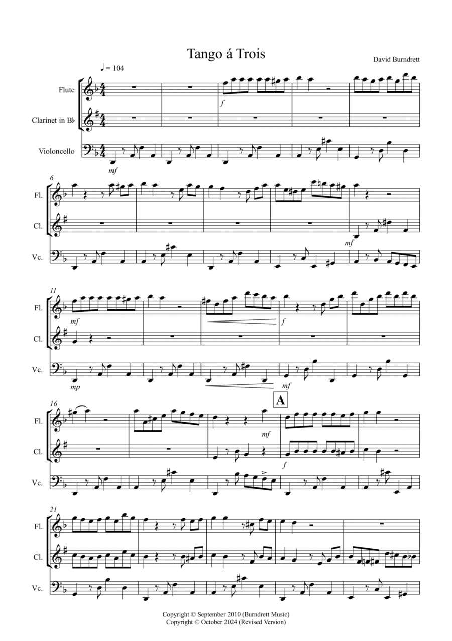 Tango a Trios for Flute, Clarinet and Cello Trio Small Ensemble scores gallery preview page 1
