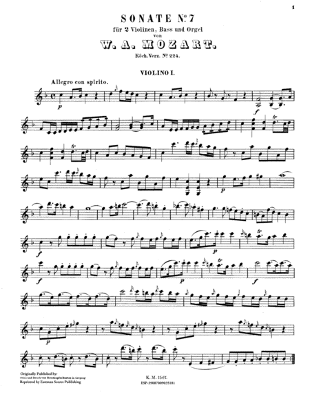 Sonate Nr. 7, fur Orgel, 2 Violinen und Bass, F dur, K. 224.