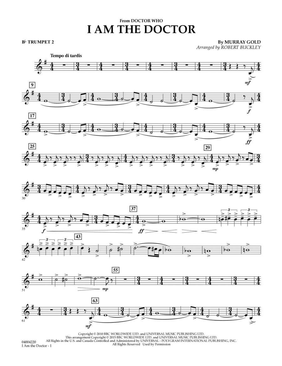 I Am the Doctor (from Doctor Who) - Bb Trumpet 2 B-Flat Trumpet scores gallery preview page 1