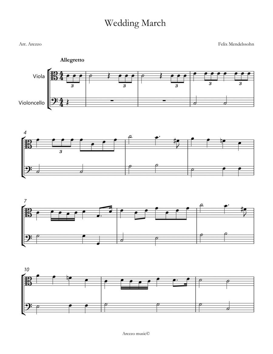 wedding march mendelssohn Viola and Cello sheet music image number null