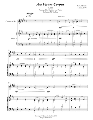 Mozart: Ave Verum Corpus for Clarinet & Piano