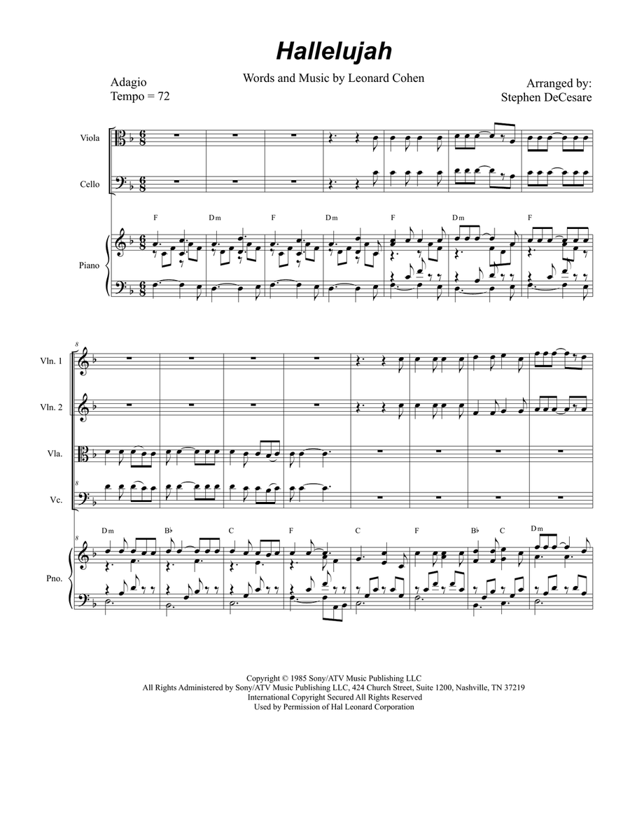 Hallelujah Hallelujah Piano Quintet scores gallery preview page 1