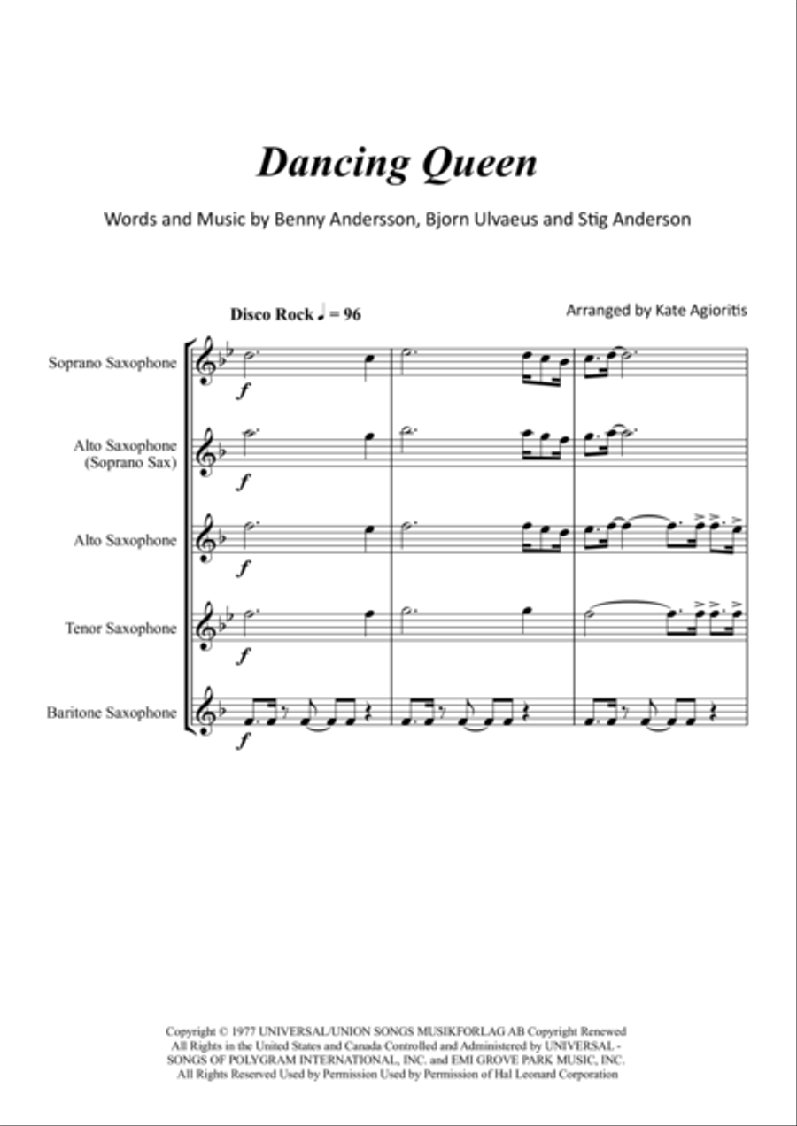 Dancing Queen Saxophone Quartet scores gallery preview page 2