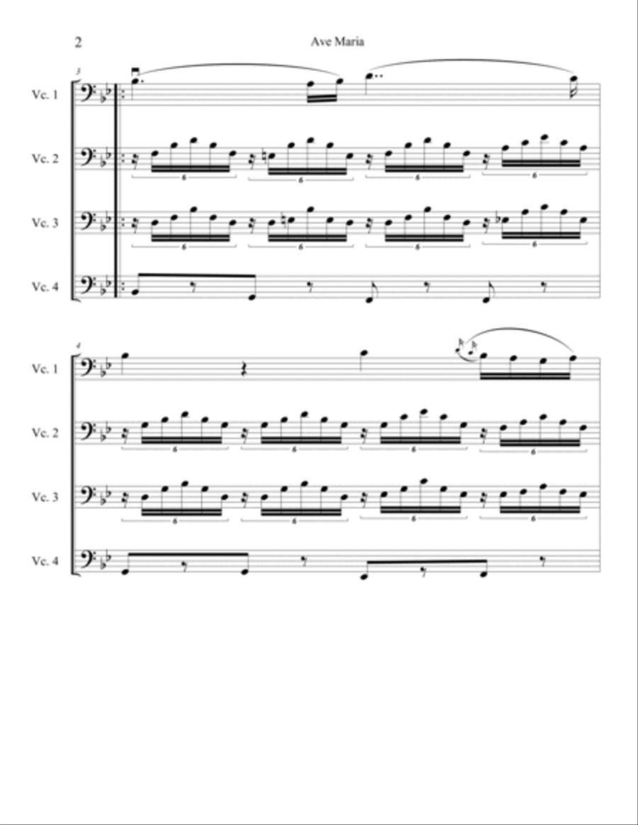 Ave Maria for Cello Quartet Cello scores gallery preview page 3