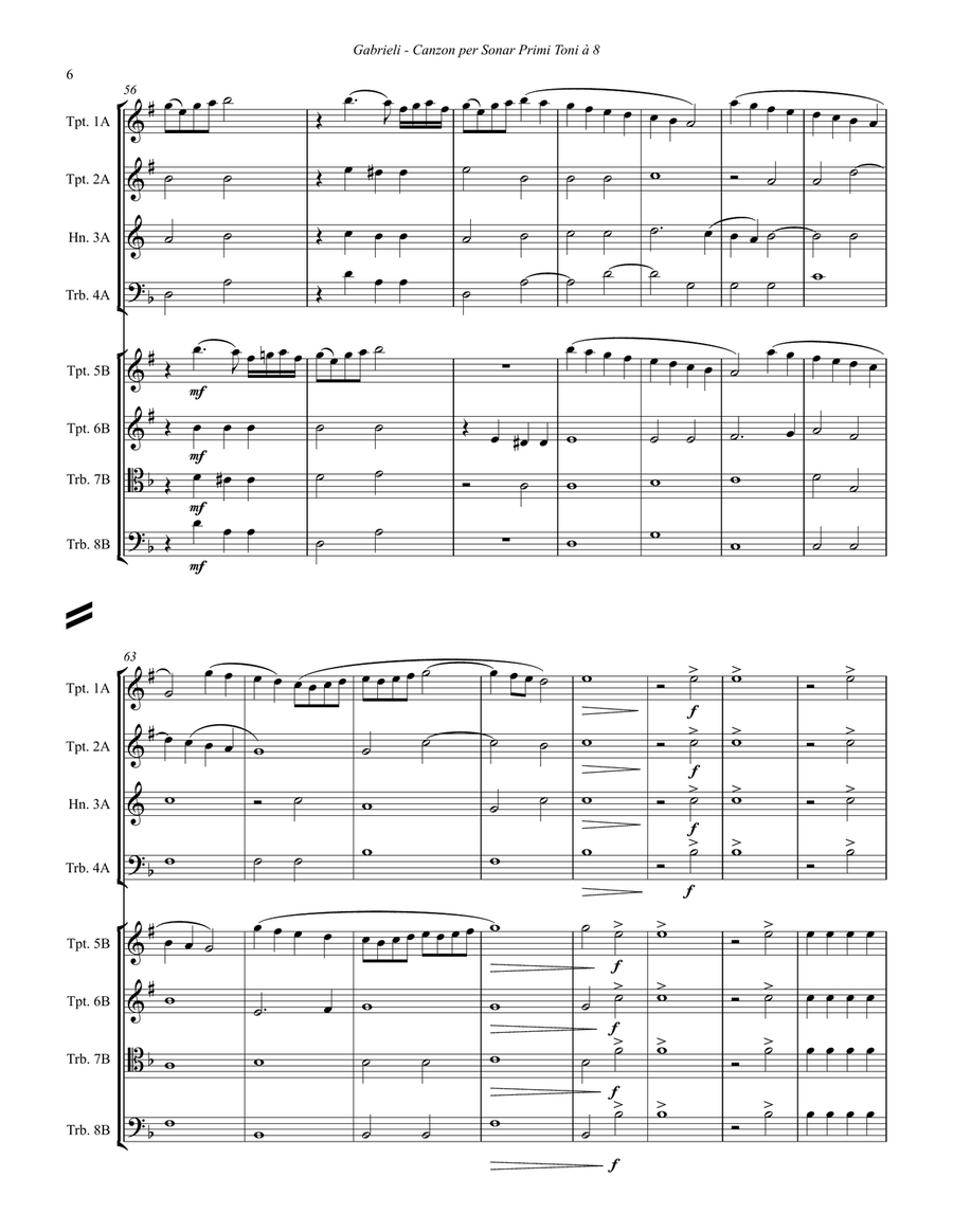 Canzon per Sonar Primi Toni a 8 for 8-part Brass Ensemble Octet Large Ensemble scores gallery preview page 6