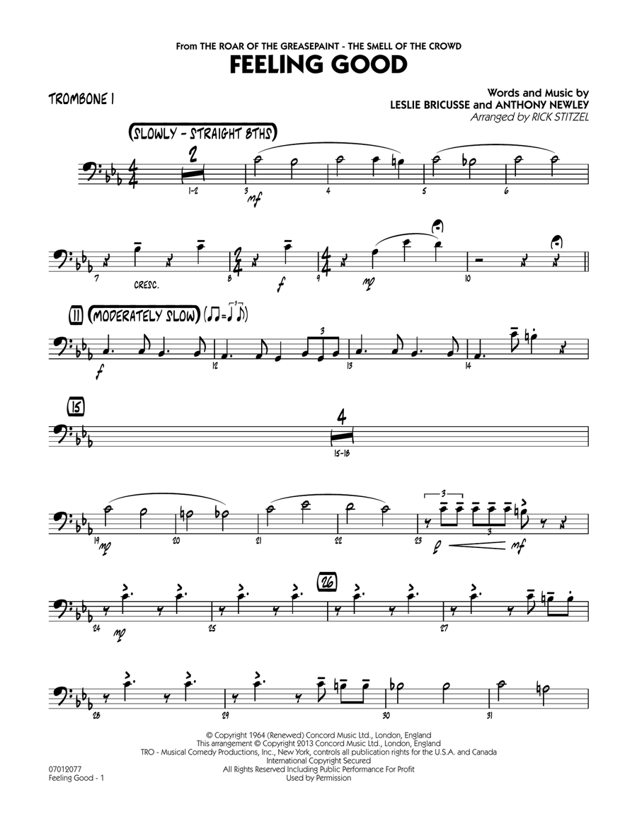 Feeling Good - Trombone 1 Jazz Ensemble scores gallery preview page 1