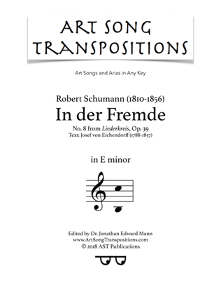 Book cover for SCHUMANN: In der Fremde, Op. 39 no. 8 (transposed to E minor)