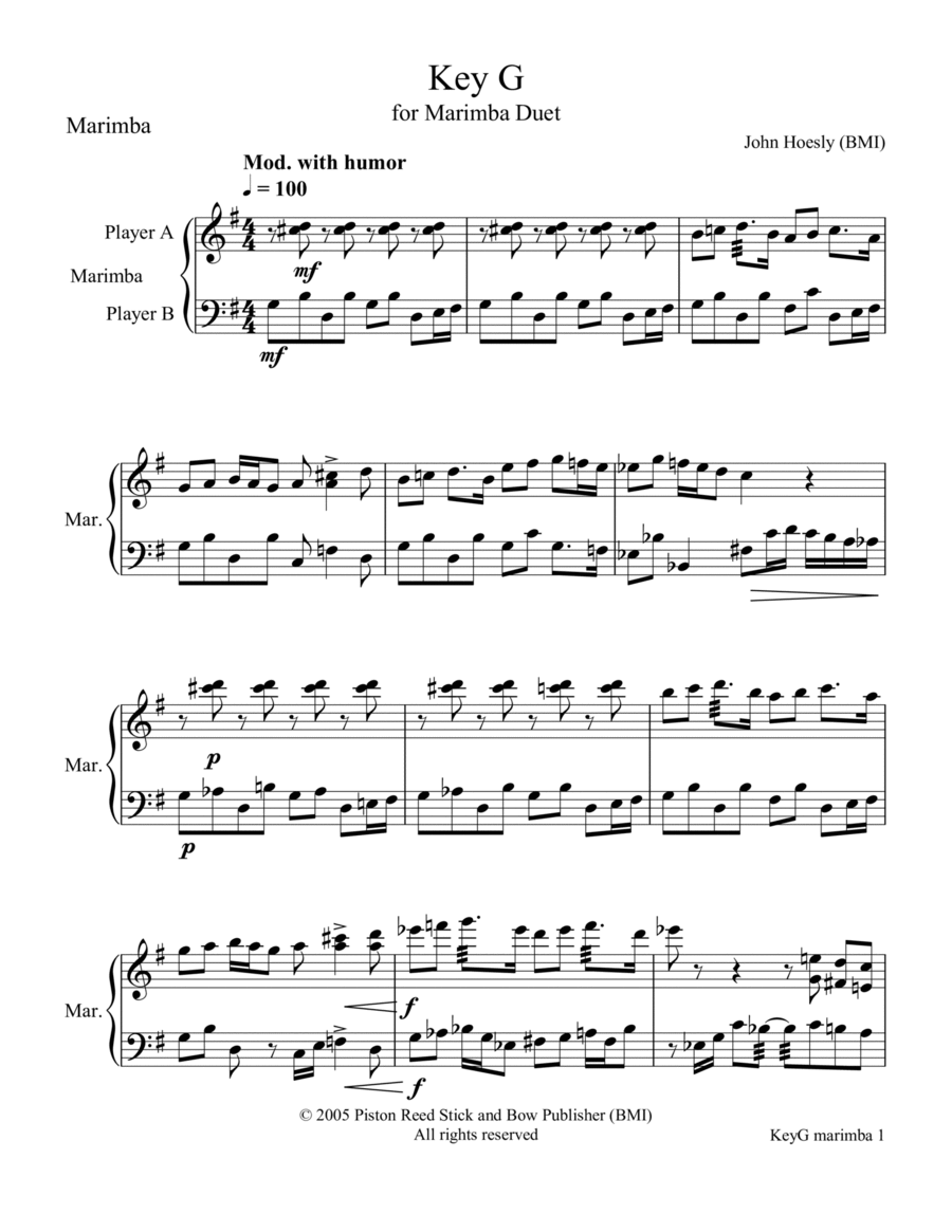 Key G- duet for marimba Key G- duet for marimba Marimba scores gallery preview page 1