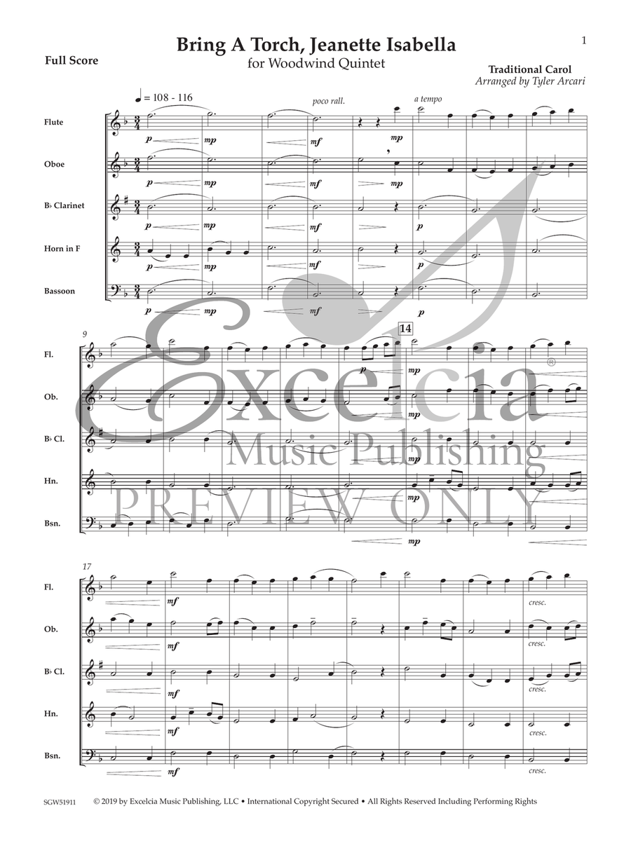 Bring a Torch, Jeanette Isabella Woodwind Quintet scores gallery preview page 2