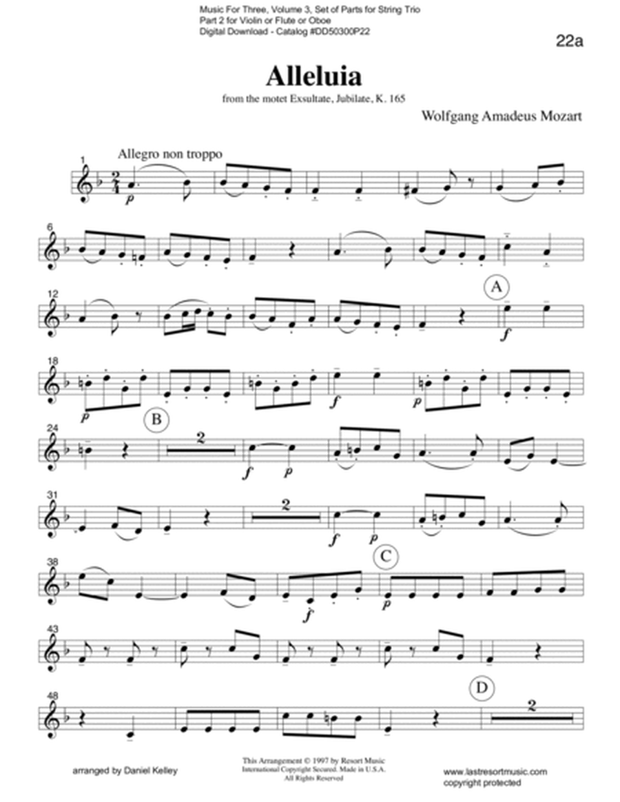 Alleluia from Exsultate, Jubilate K. 165 for String Trio (or Wind Trio)
