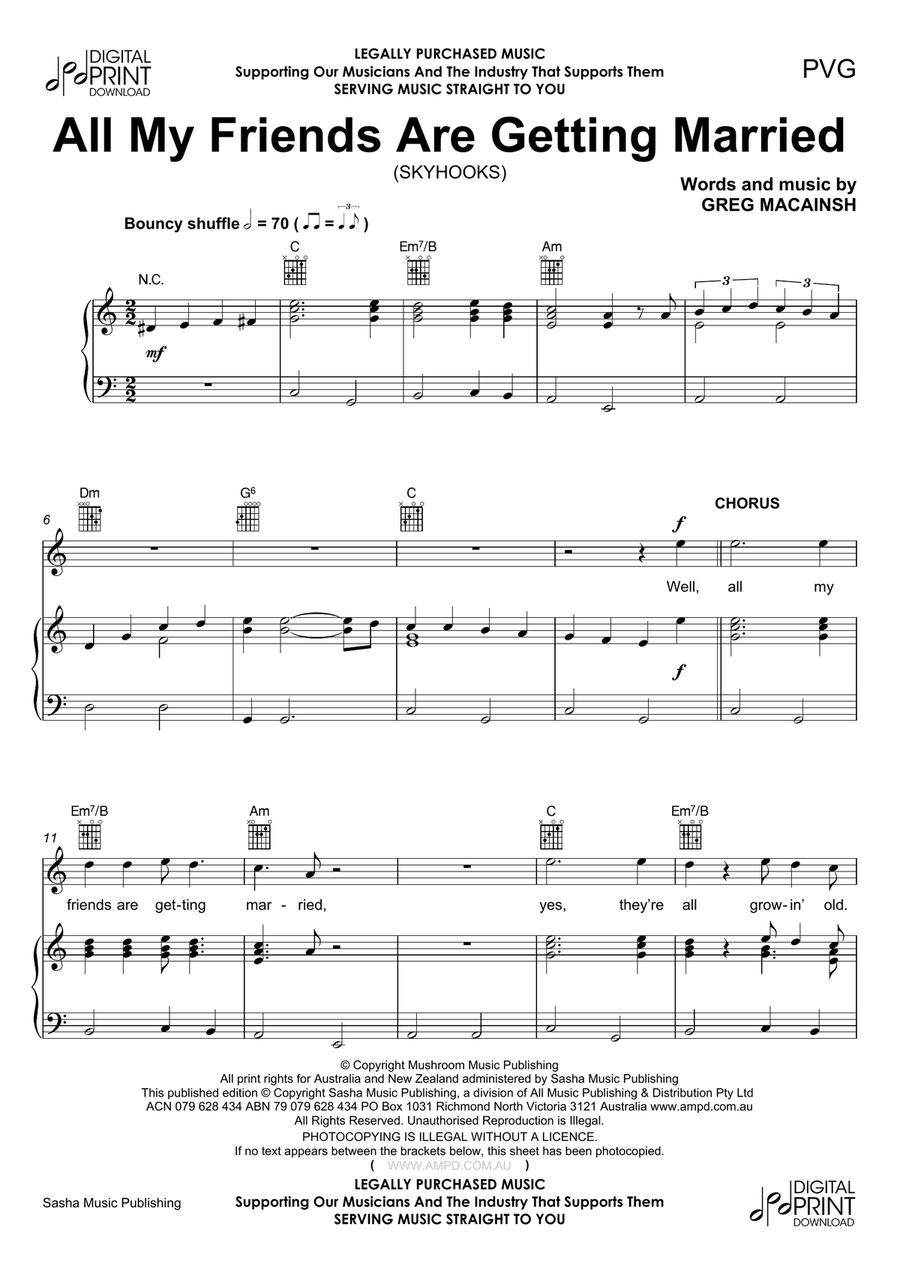 All My Friends Are Getting Married Piano Vocal Guitar