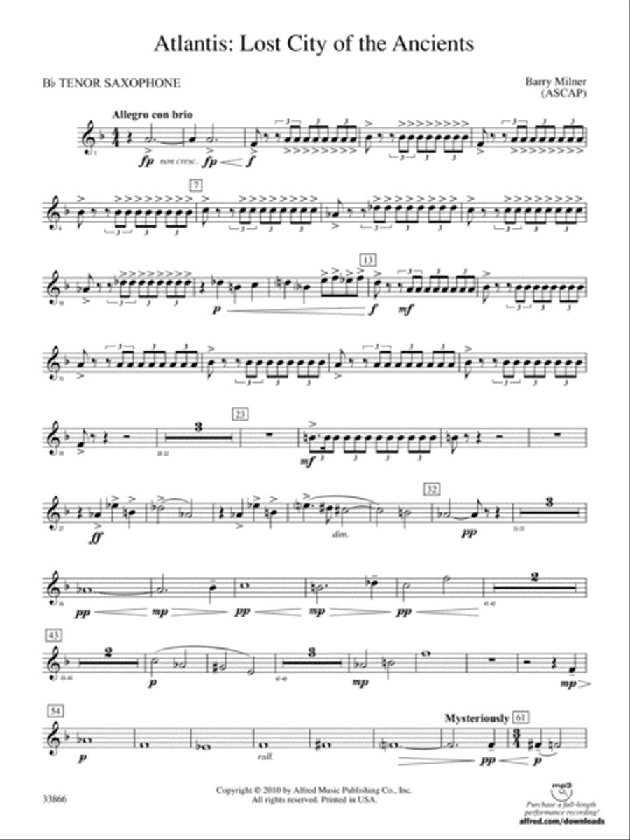 Atlantis: Lost City of the Ancients: B-flat Tenor Saxophone Concert Band scores gallery preview page 1