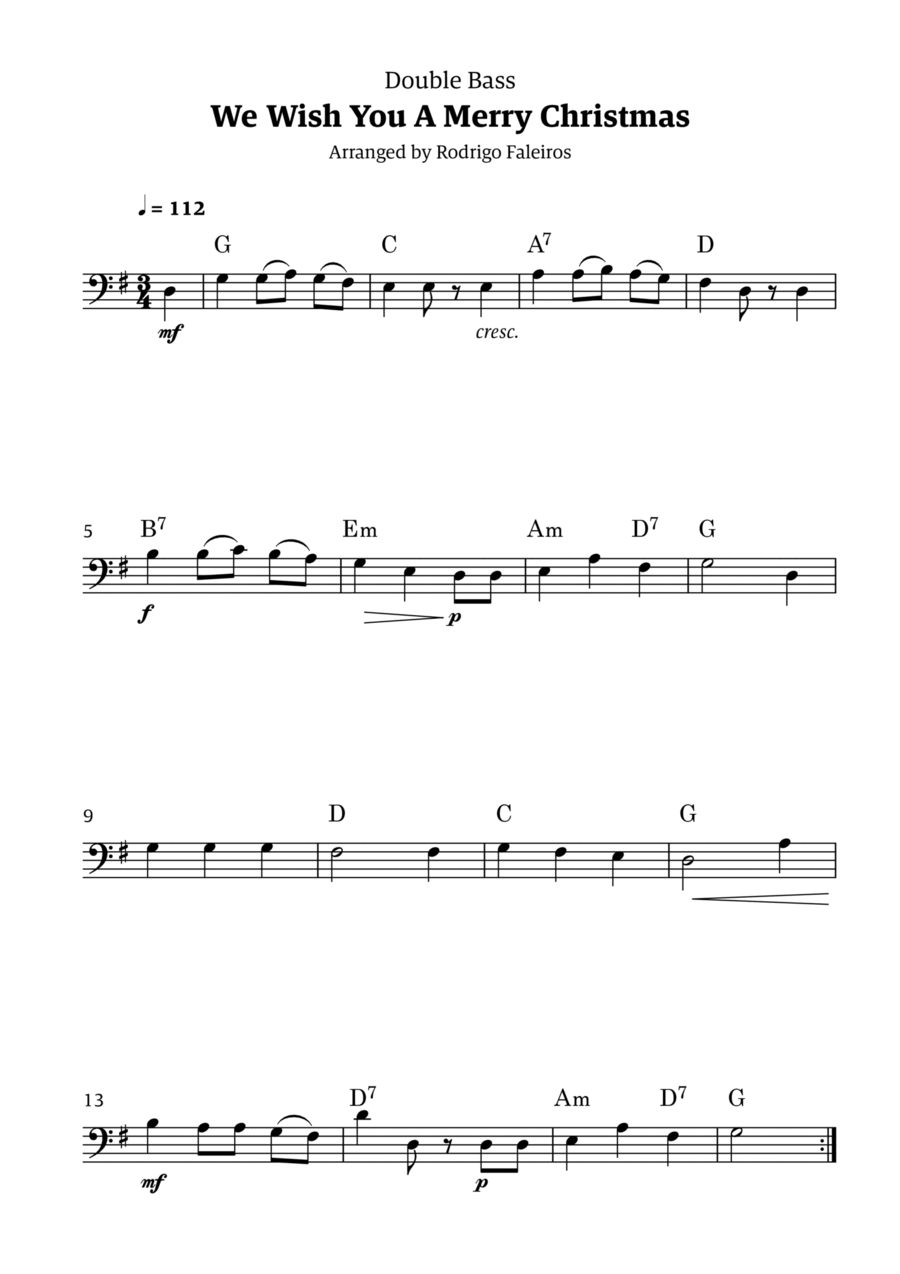We Wish You a Merry Christmas (for solo double bass) Double Bass scores gallery preview page 1