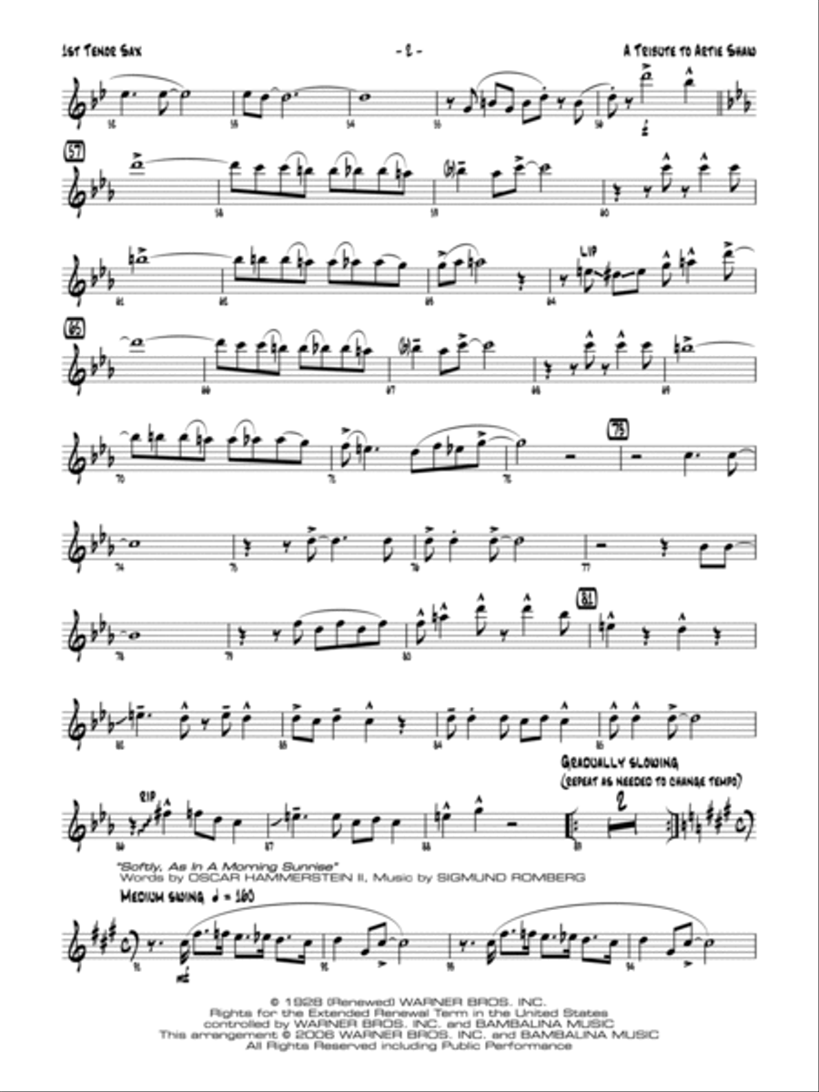A Tribute to Artie Shaw: B-flat Tenor Saxophone Jazz Ensemble scores gallery preview page 2