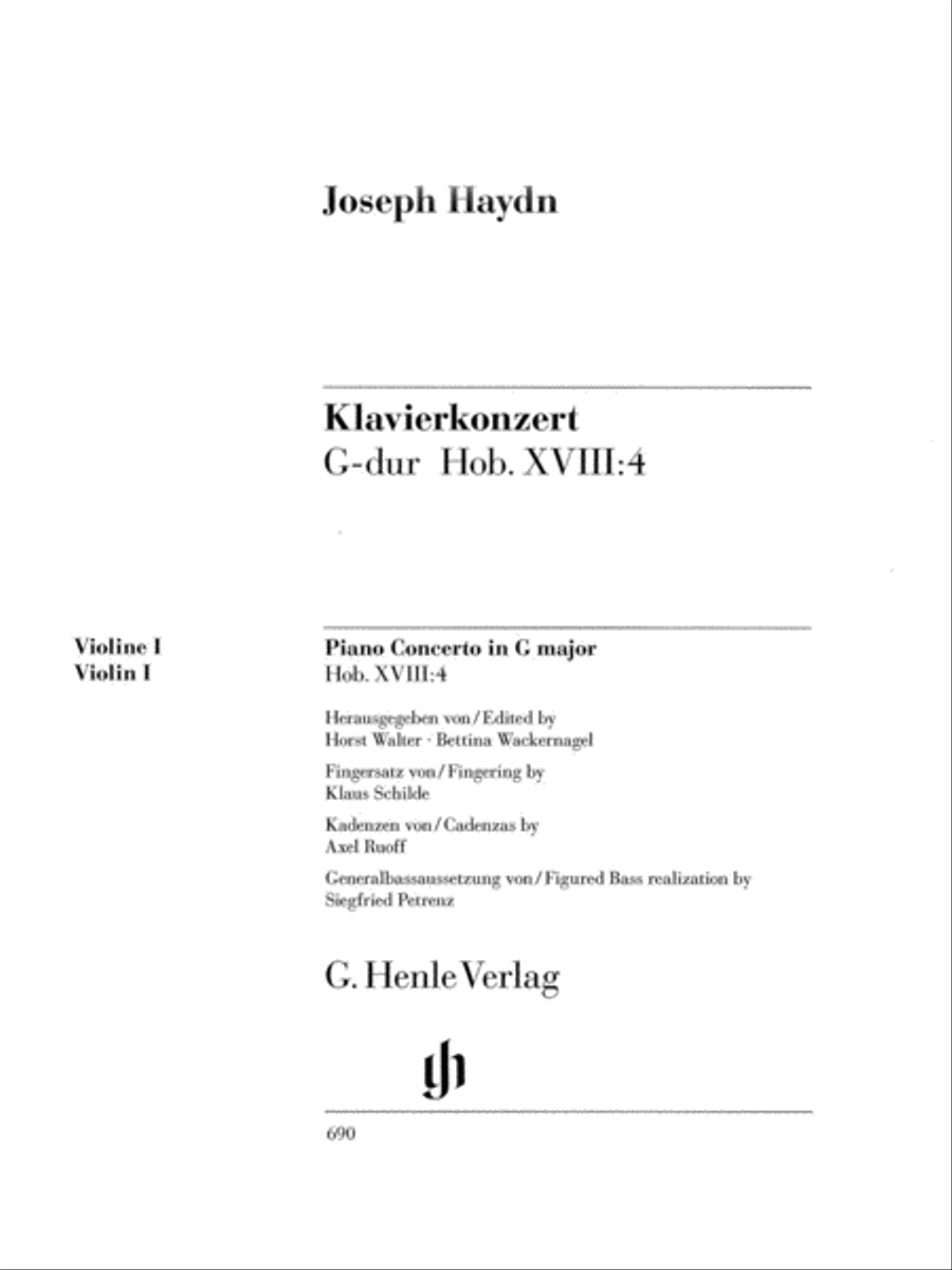 Concerto for Piano (Harpsichord) and Orchestra G Major Hob.XVIII:4 Violin scores gallery preview page 1