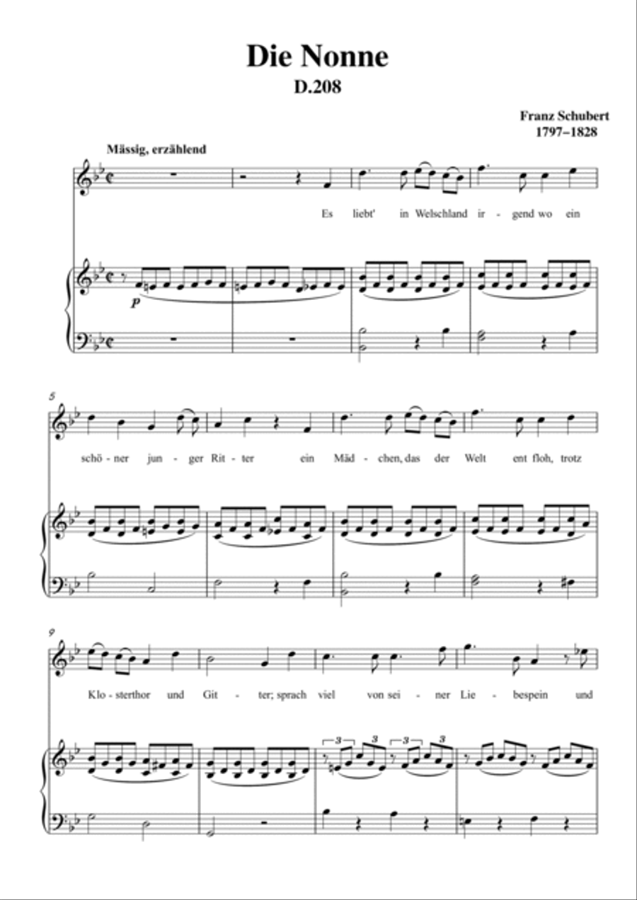 Schubert-Die Nonne in bB D.208,for Vocal and Piano Voice scores gallery preview page 2