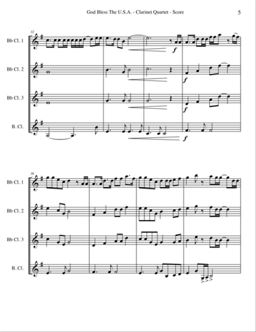 God Bless The U.S.A. Woodwind Quartet scores gallery preview page 5