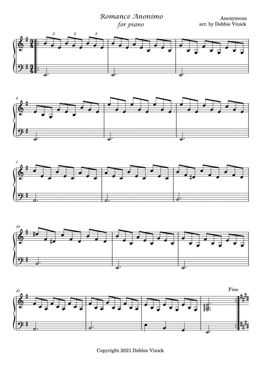 Romance Anonimo (Spanish Romance) Piano Solo scores gallery preview page 1