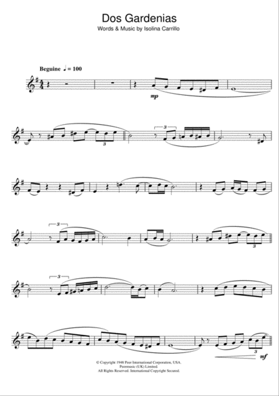 Dos Gardenias Dos Gardenias Clarinet Solo scores gallery preview page 1