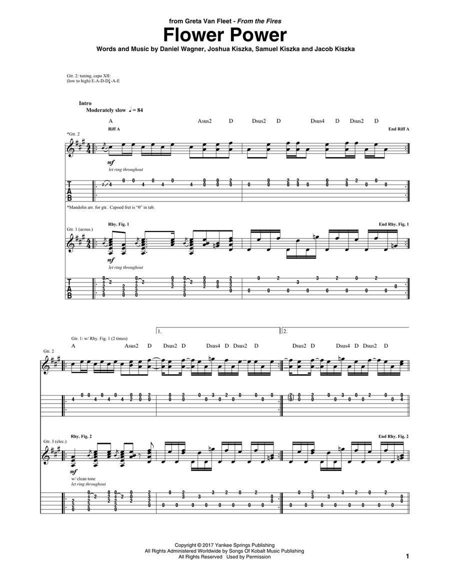 Flower Power Guitar Tablature scores gallery preview page 1