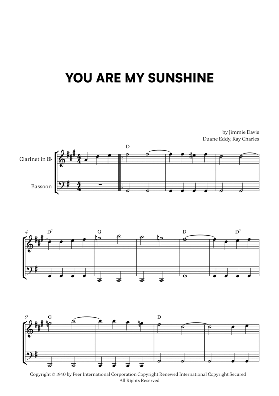 You Are My Sunshine Woodwind Duet scores gallery preview page 1