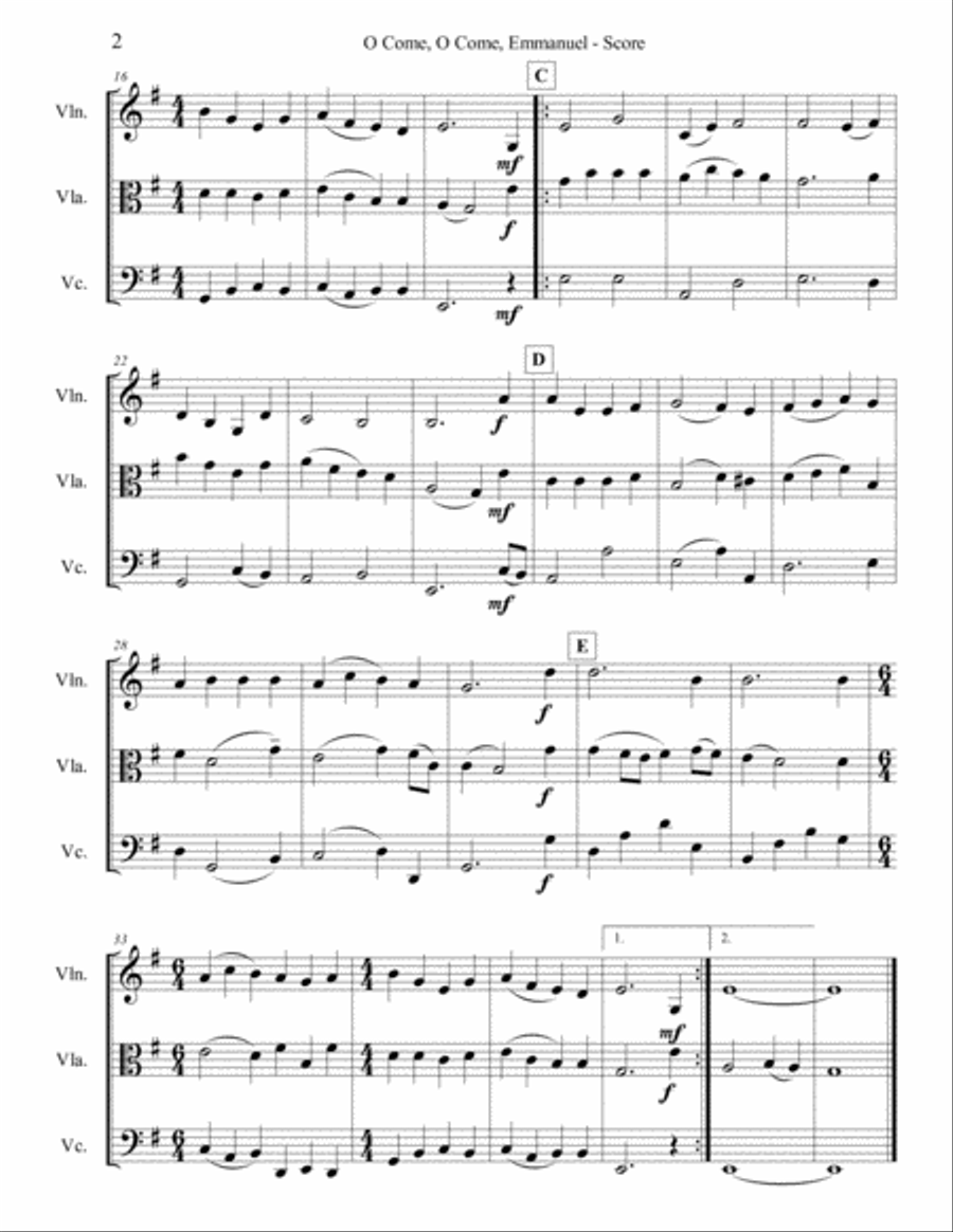 O Come, O Come, Emmanuel for String Trio String Trio scores gallery preview page 2