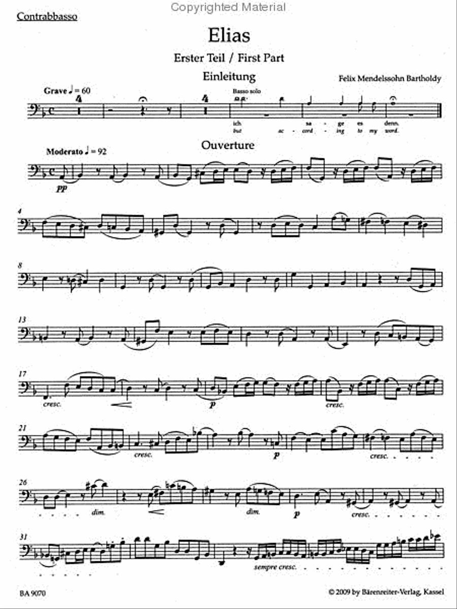 Elijah, op. 70 Double Bass scores gallery preview page 2