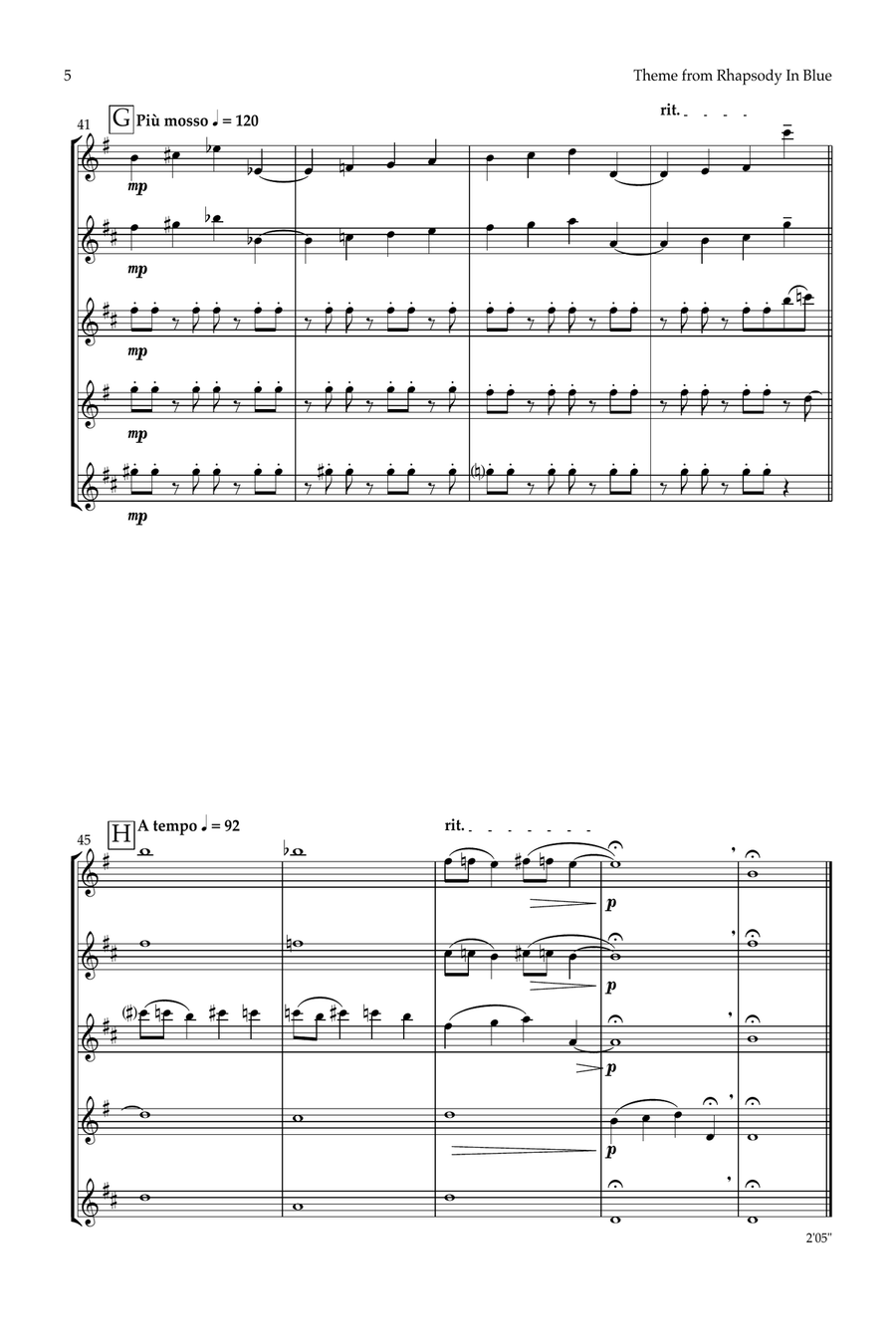 Theme from Rhapsody In Blue (saxophone quartet - S[A]ATB) Saxophone Quartet scores gallery preview page 5