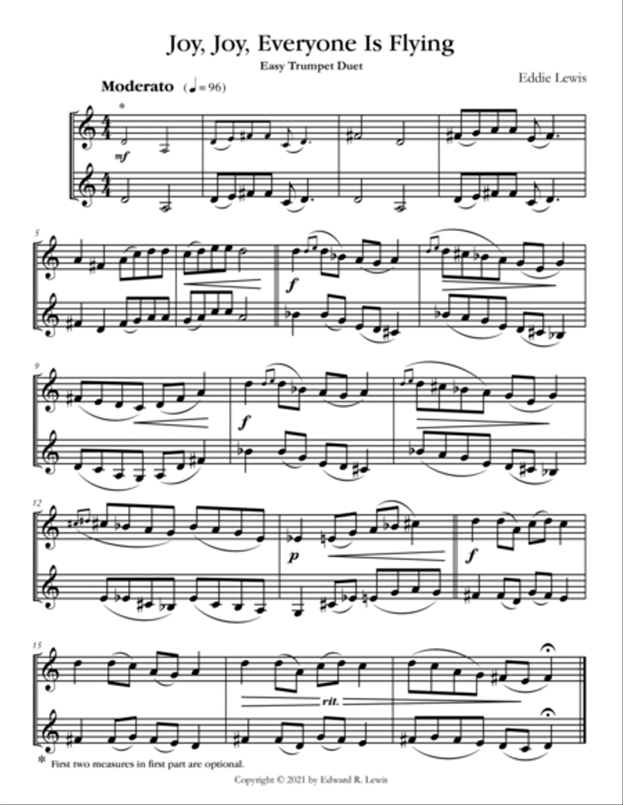 Joy, Joy, Everyone Is Flying - Easy Trumpet Duet Trumpet Duet scores gallery preview page 2