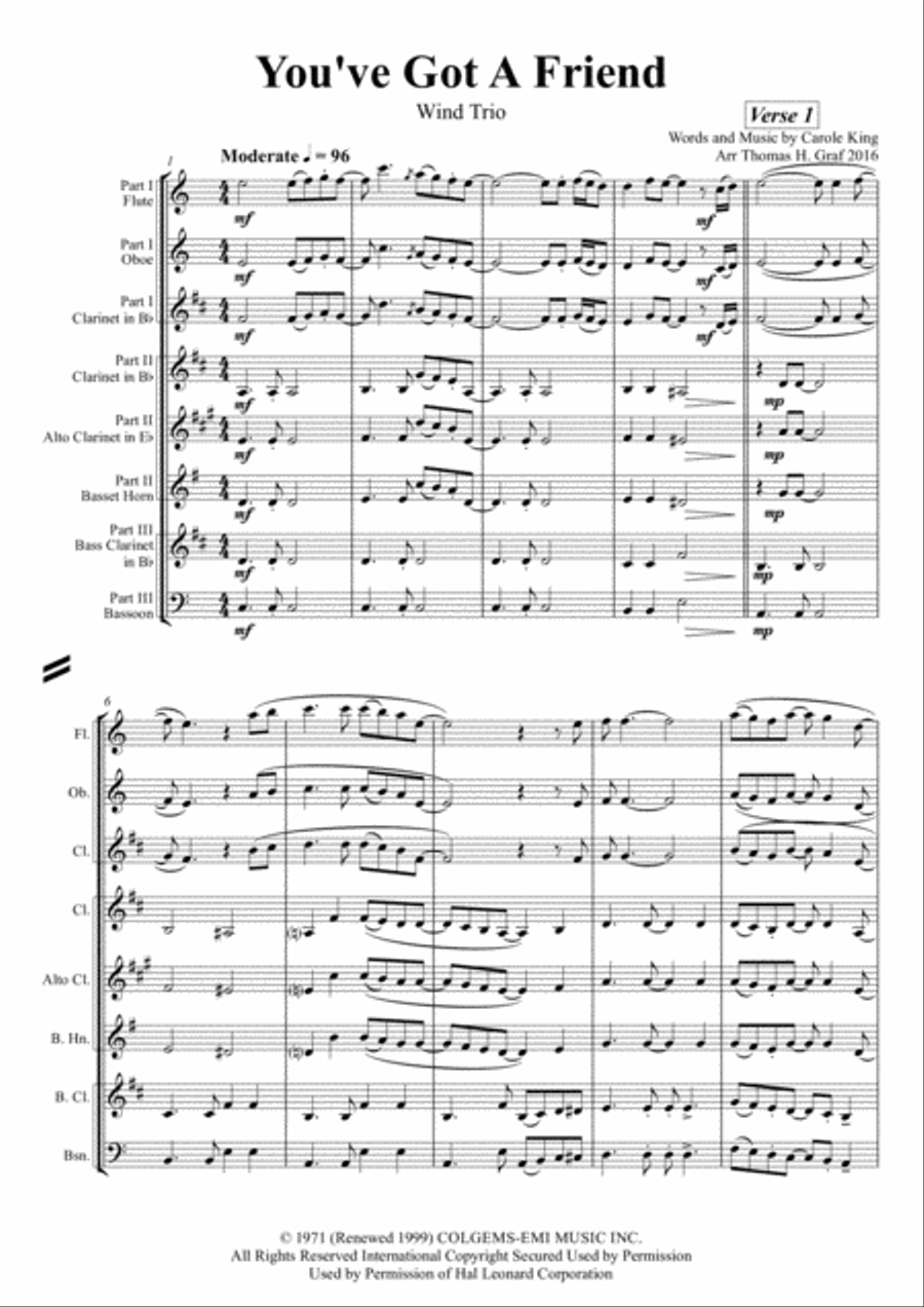 You've Got A Friend Woodwind Trio scores gallery preview page 1