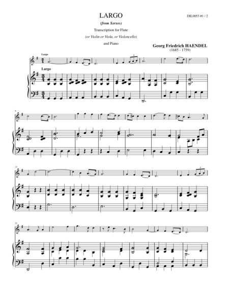 Handel—Largo (Ombra mai fu)  transcription for Flute (or Violin or Viola) and Piano