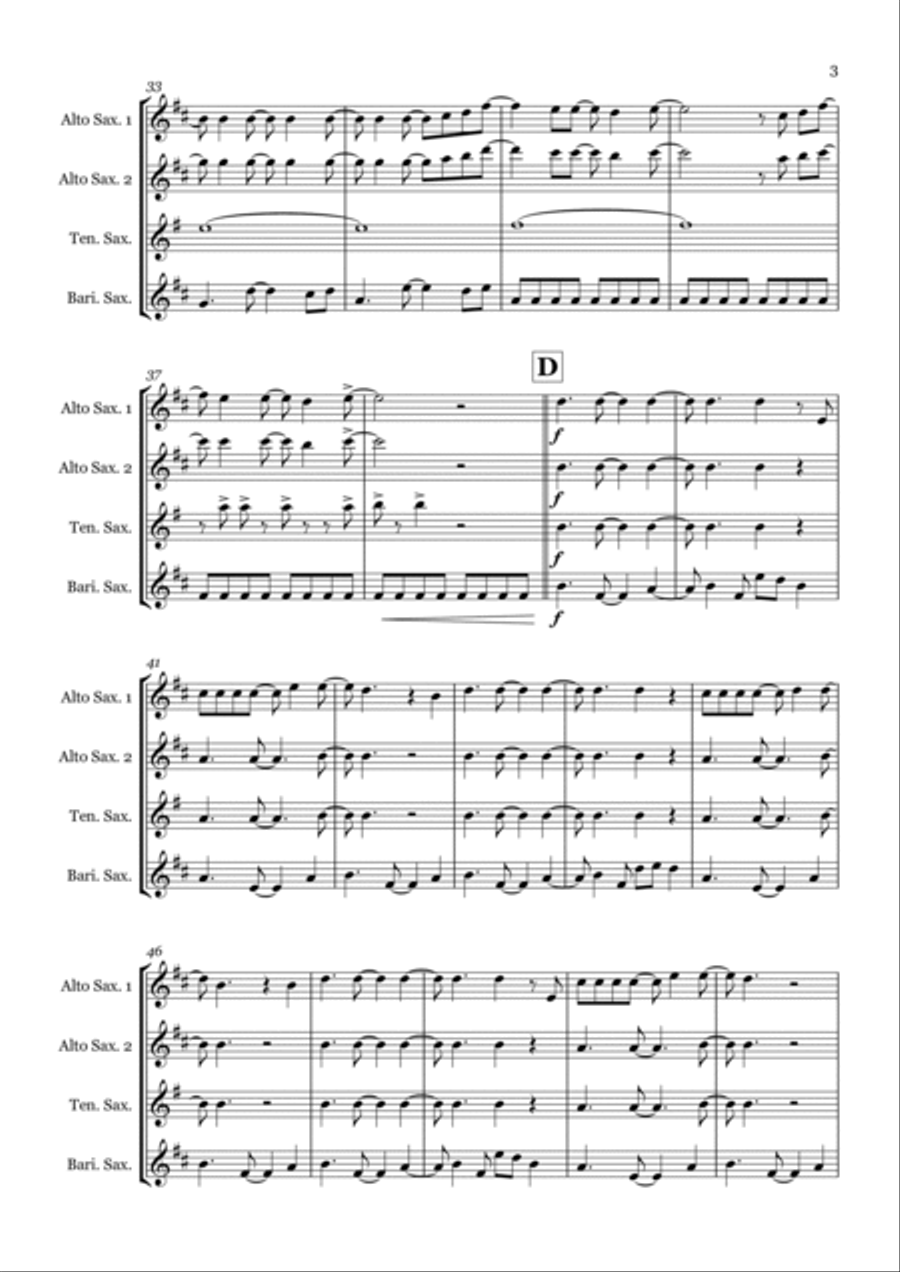 Livin' La Vida Loca Saxophone Quartet scores gallery preview page 3