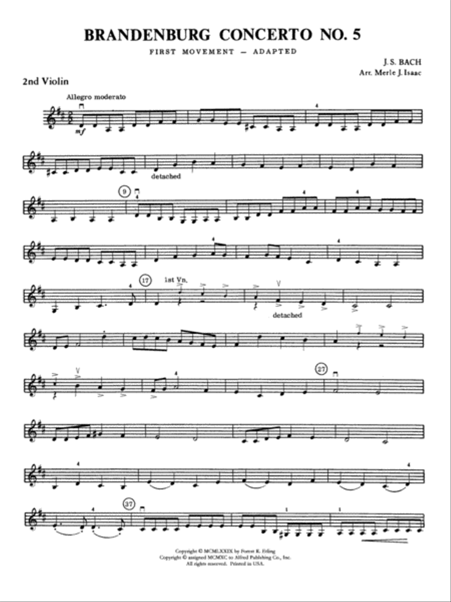 Brandenburg Concerto No. 5: 2nd Violin String Orchestra scores gallery preview page 1