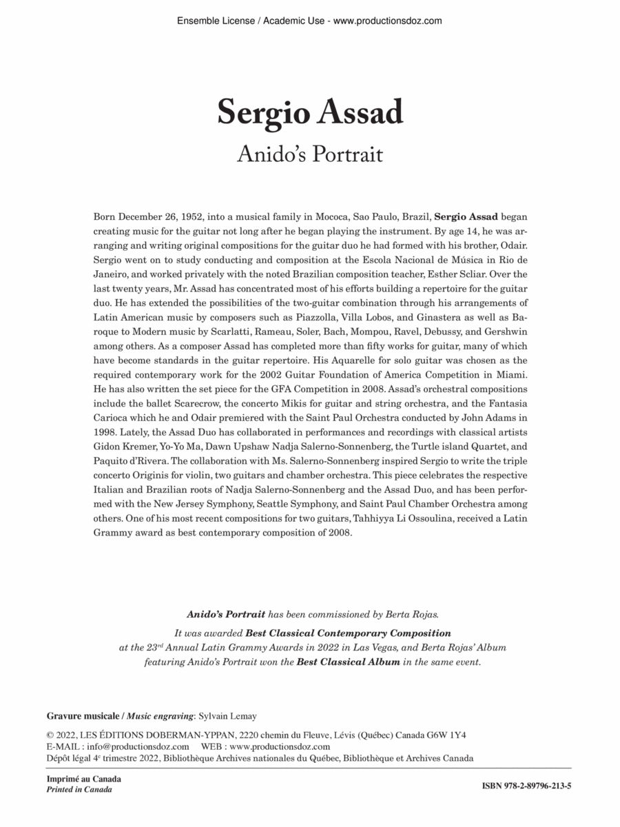 Anido's Portrait Classical Guitar scores gallery preview page 1